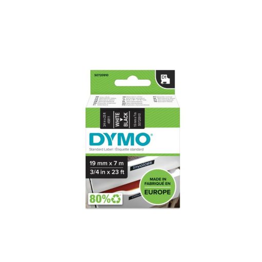 Feliratozógép szalag Dymo D1 S0720910/45811 19mmx7m, ORIGINAL, fehér/fekete 